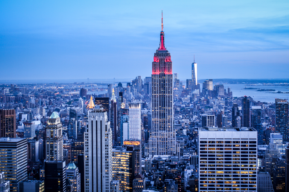 New York skyline at dusk with Empire State building in view