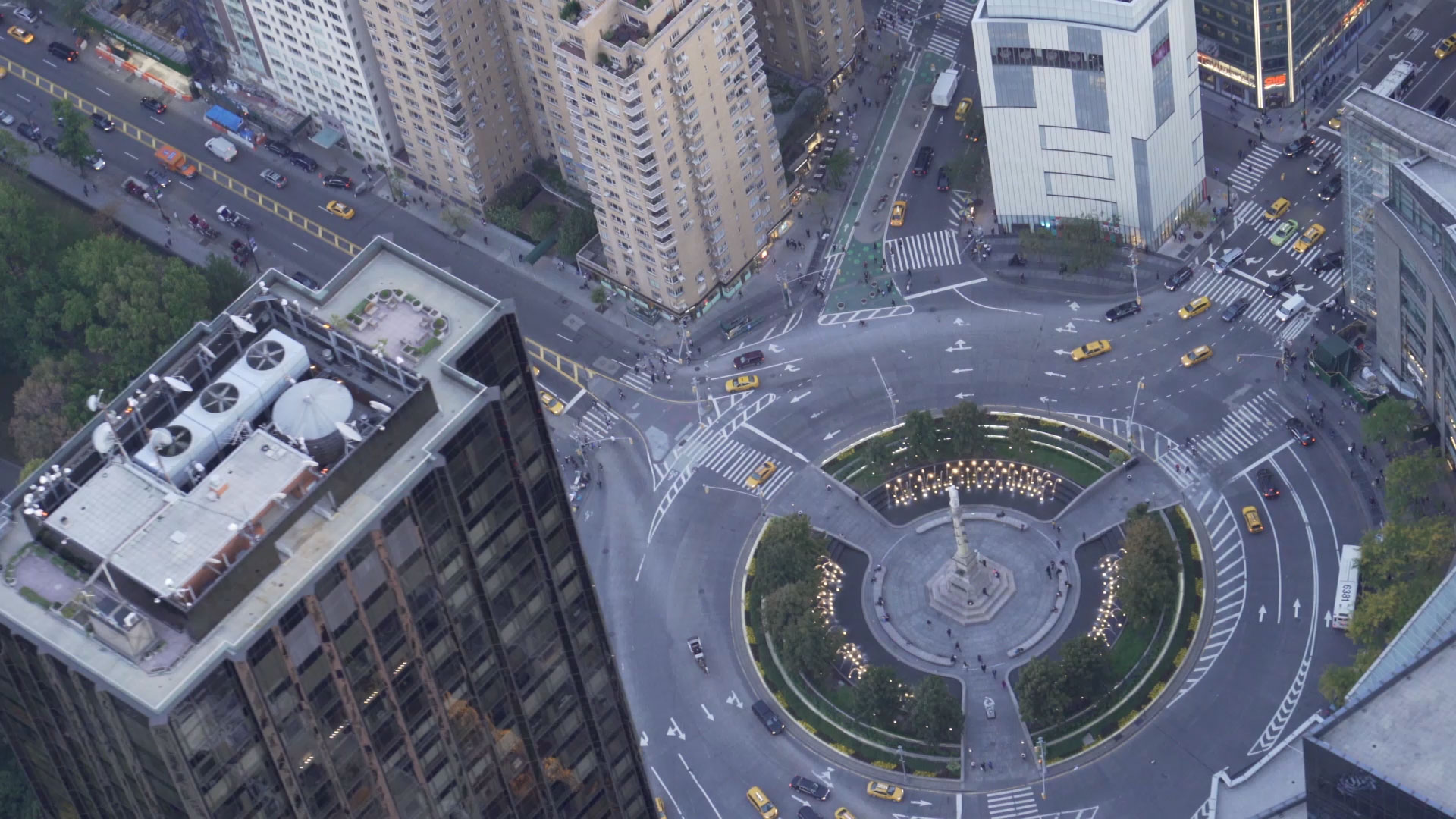 Birds eye view of Washington Circle in NYC